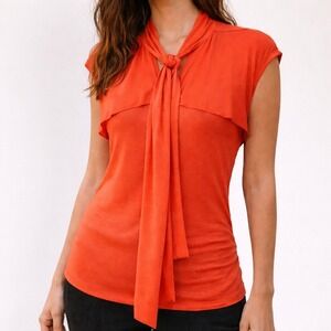 Karen Millen NEW Coral Tie Neck Silk Jersey Knit Sleeveless Top SZ 10 Coquette